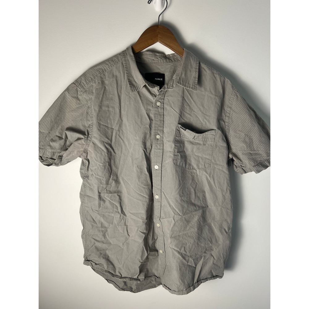 Hurley Button Up Shirt Mens XL Grey Pinstripe Short Sleeve MVS0000350